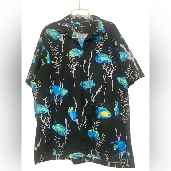 Nautica Black Shirt with Blue and Green Fish Print - Picture 1 of 5